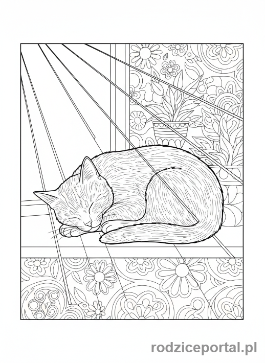 Kolorowanka Chwila Spokoju - Kot śpi na parapecie.