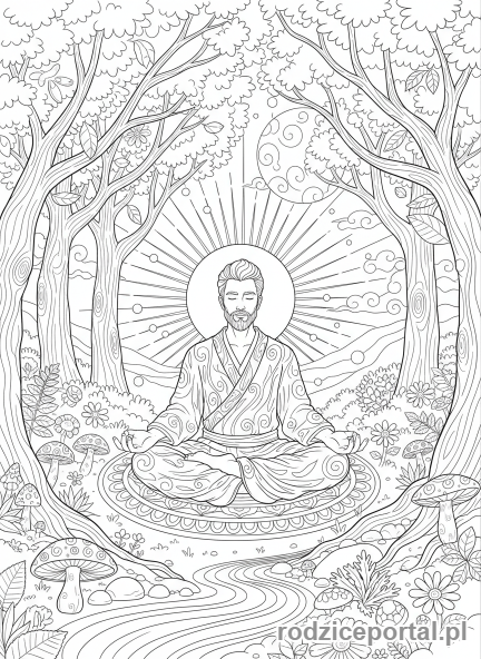 Kolorowanka Chwila Spokoju - Mężczyzna medytuje.