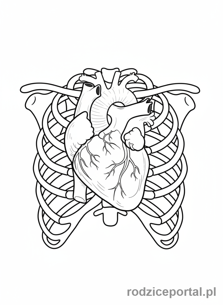 Kolorowanka Ciało Człowieka - Serce w klatce piersiowej