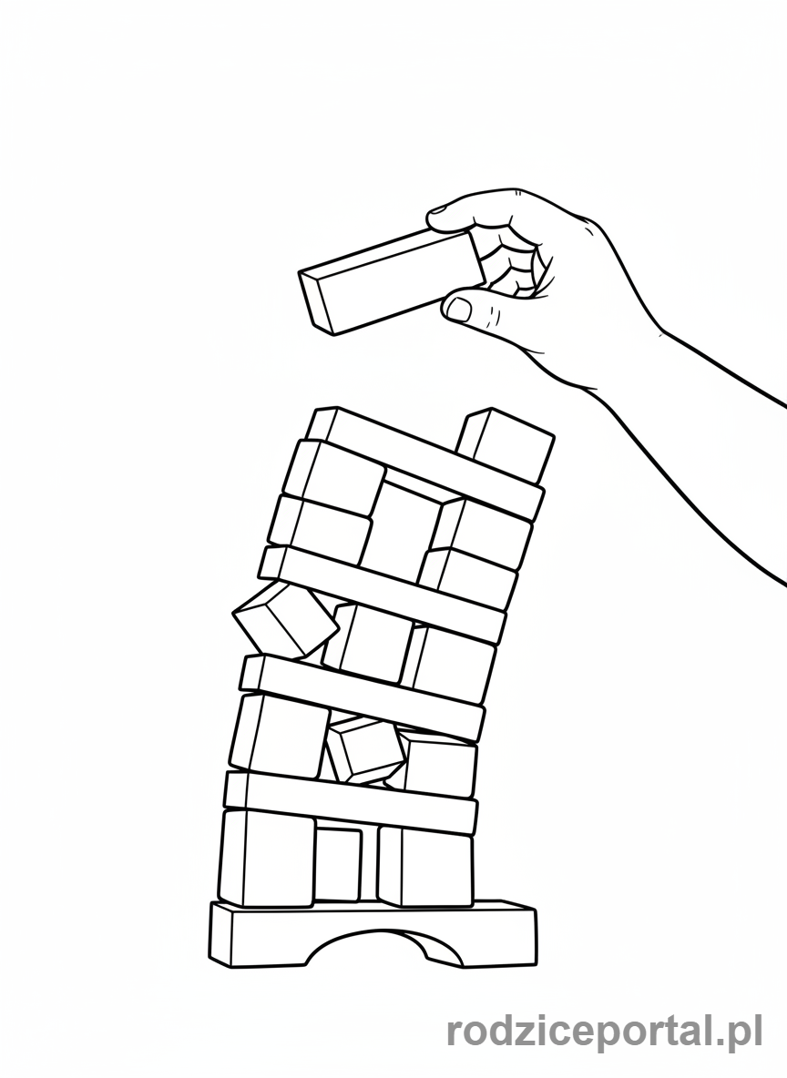 Kolorowanka Cierpliwość - Budowanie wieży z klocków