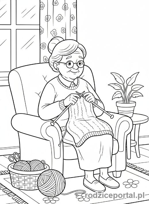 Kolorowanka Cierpliwość - Dziadek dzierga sweter