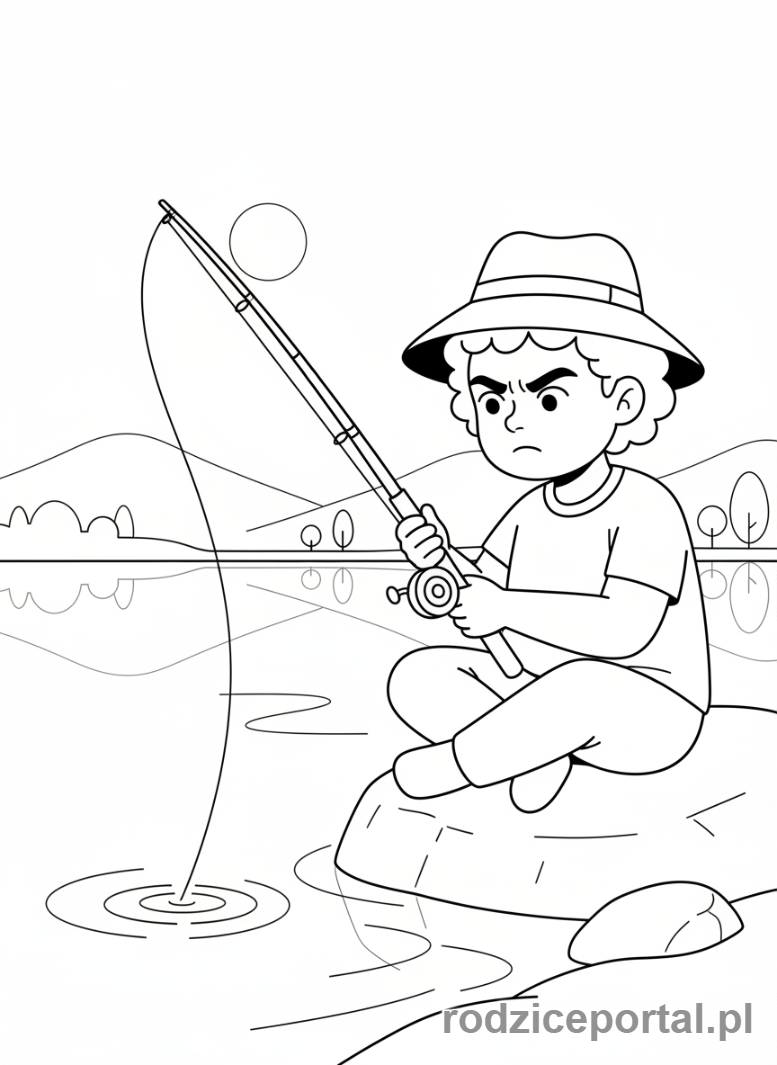 Kolorowanka Cierpliwość - Wędkowanie nad jeziorem