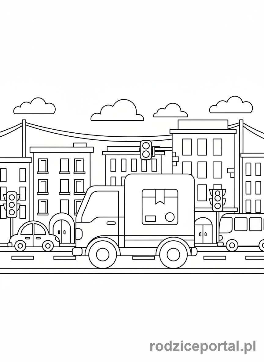 Kolorowanka Ciężarówka - Dostawczak w mieście