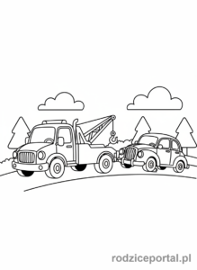 Kolorowanka Ciężarówka - Laweta holująca auto