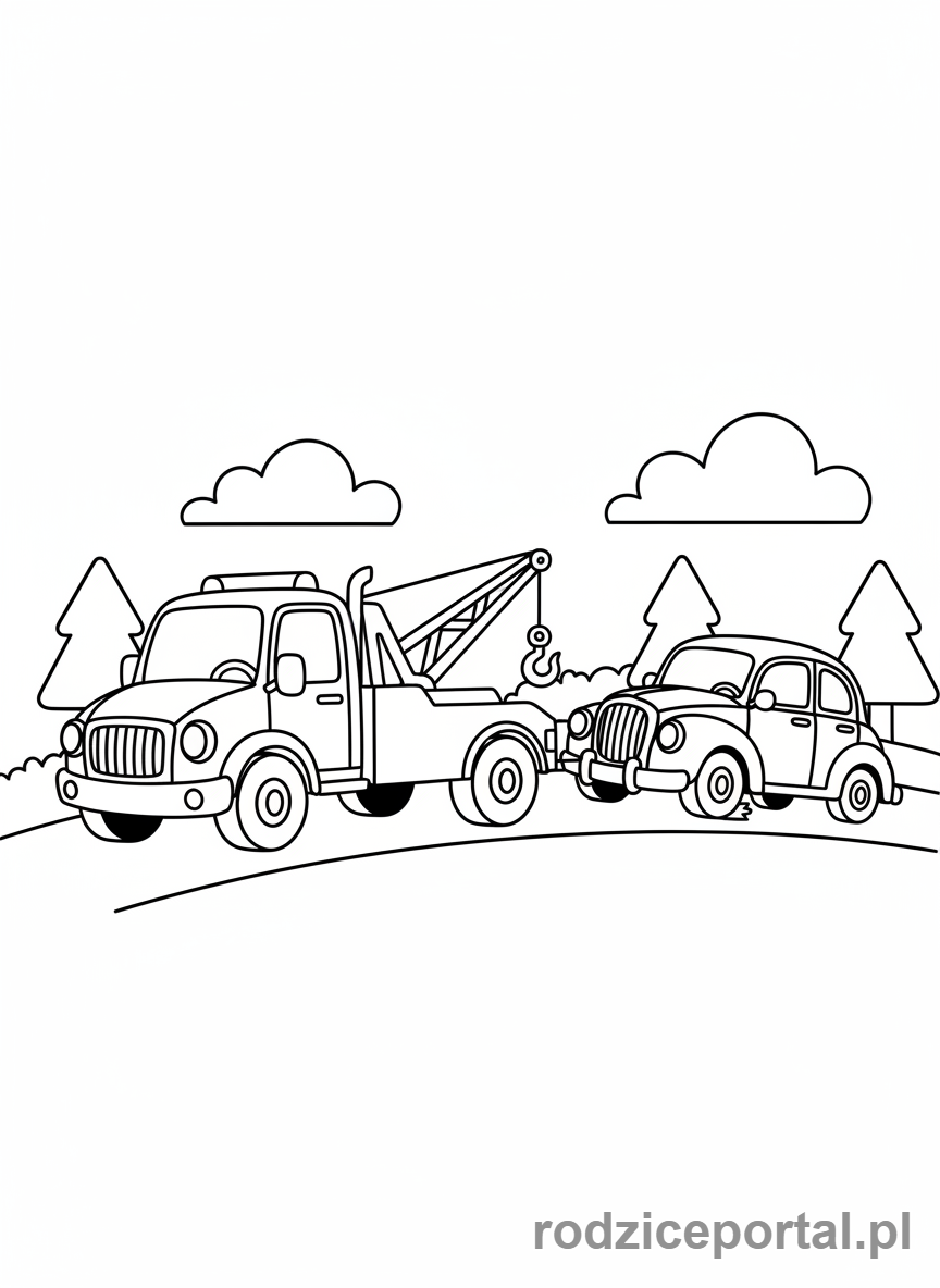Kolorowanka Ciężarówka - Laweta holująca auto