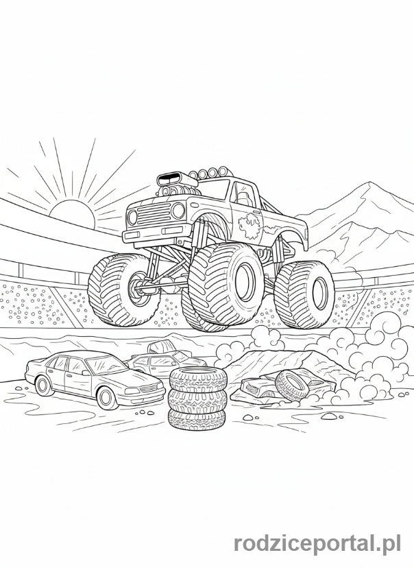 Kolorowanka Ciężarówka - Monster truck w skoku