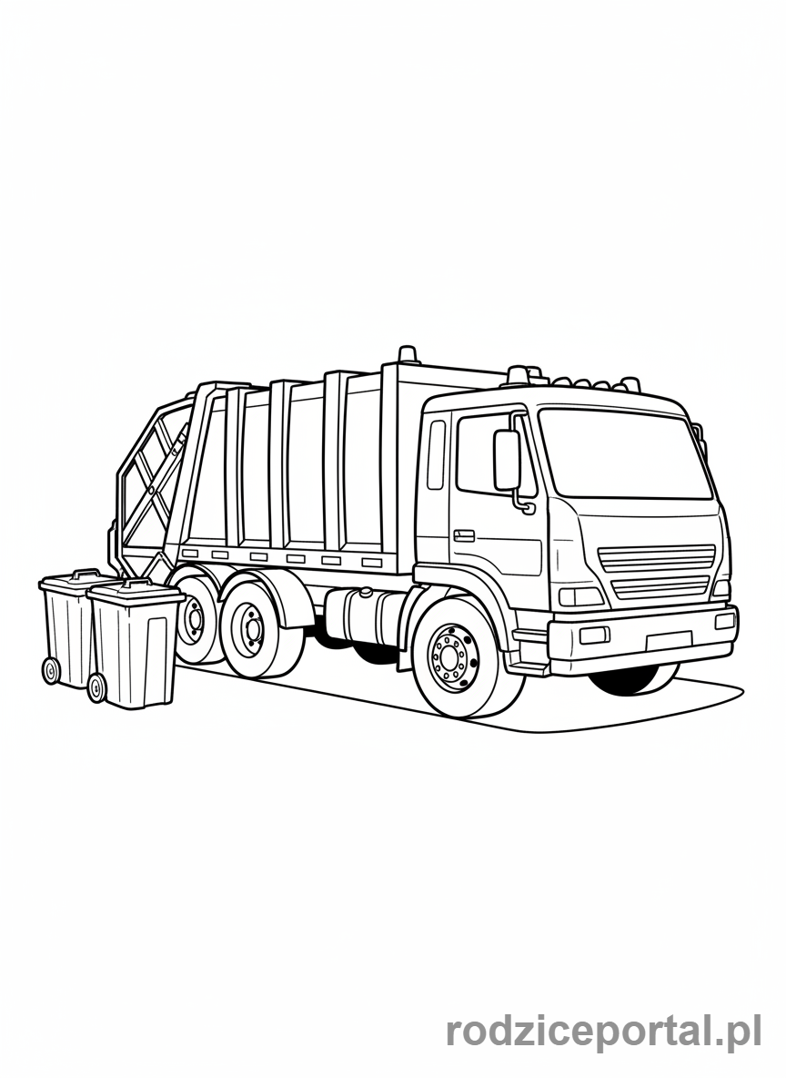 Kolorowanka Ciężarówka - Śmieciarka i kosze