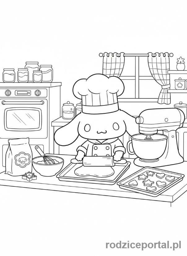 Kolorowanka Cinnamoroll - Cinnamoroll piecze ciastka