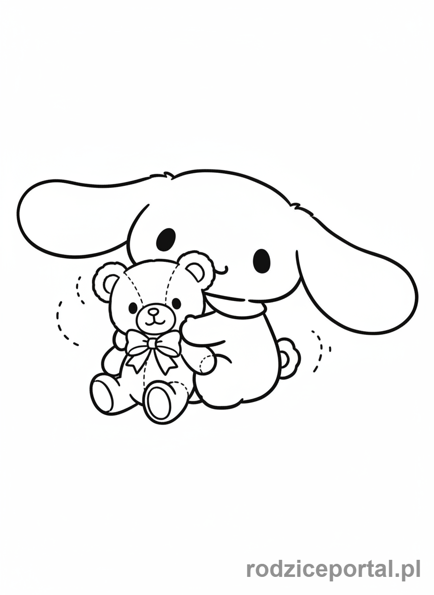 Kolorowanka Cinnamoroll - Cinnamoroll przytula misia