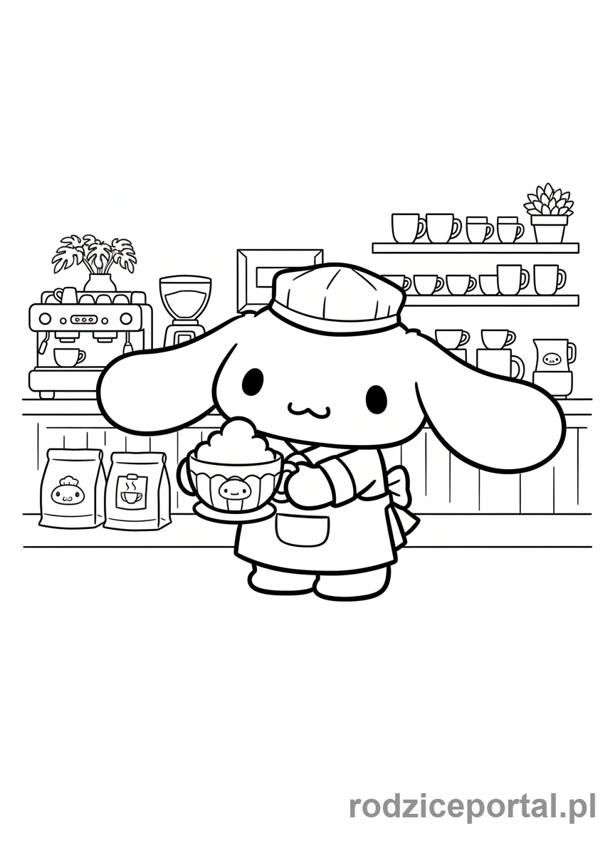 Kolorowanka Cinnamoroll - Cinnamoroll w kawiarni