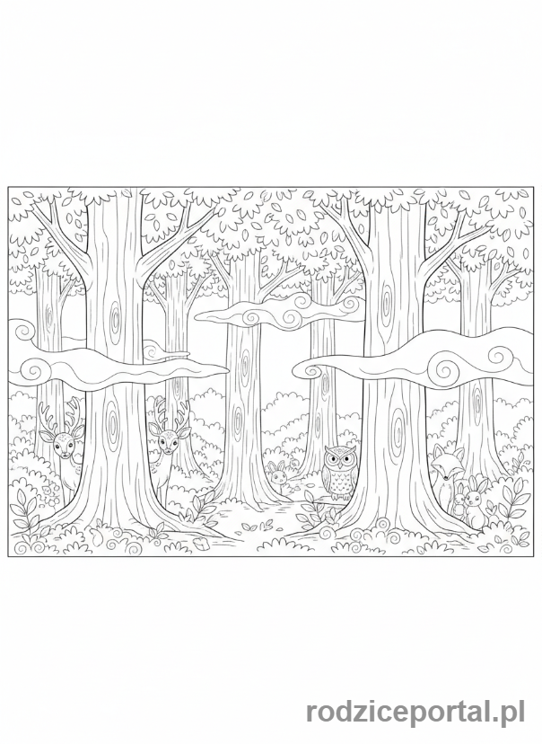 Kolorowanka Cisza - Cichy las o świcie