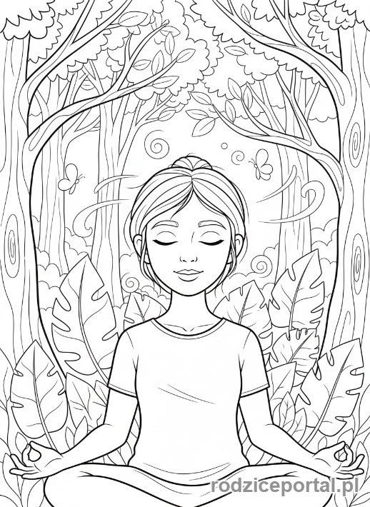 Kolorowanka Cisza I Koncentracja - Medytacja w lesie