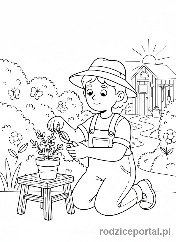 Kolorowanka Cisza I Koncentracja - Pielegnacja ogrodu