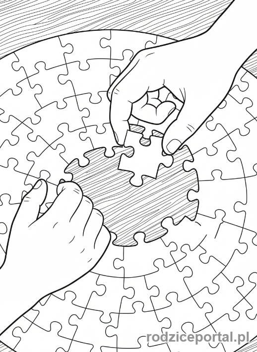 Kolorowanka Cisza I Koncentracja - Ukladanie puzzli