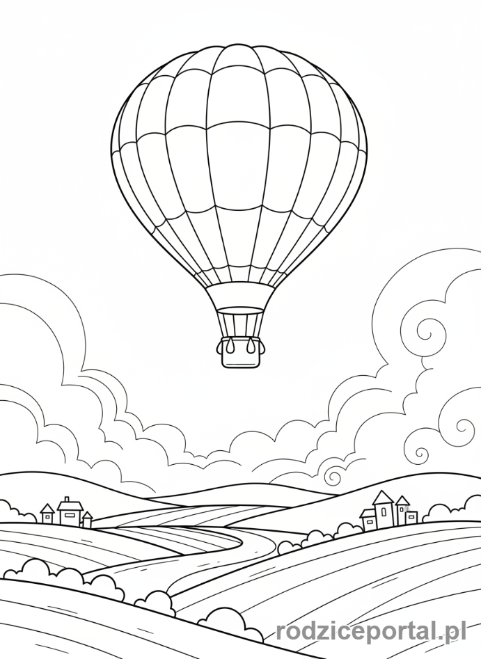 Kolorowanka Cisza I Spokój - Balon na ogrzane powietrze.