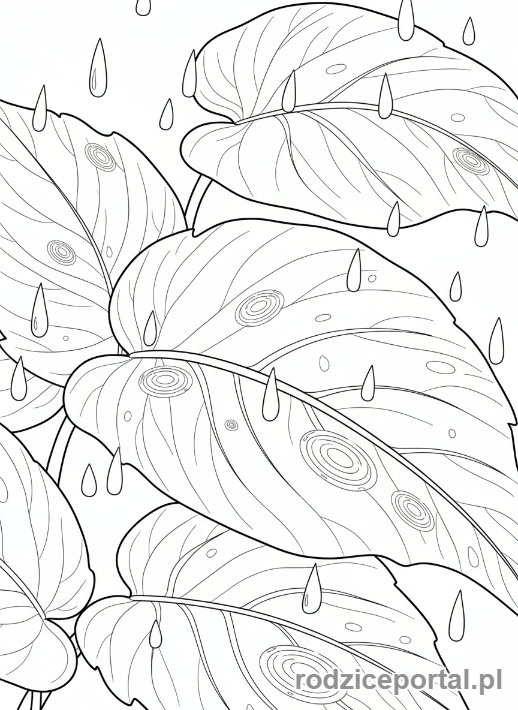 Kolorowanka Cisza I Spokój - Delikatny deszcz na liściach.