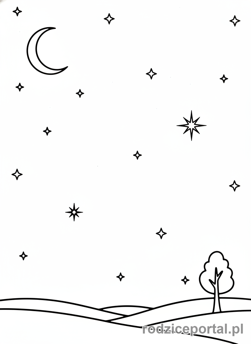 Kolorowanka Cisza I Spokój - Gwiaździste nocne niebo.