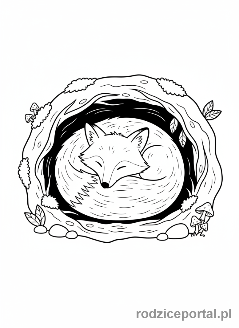 Kolorowanka Cisza I Spokój - Lis śpiący w norze.