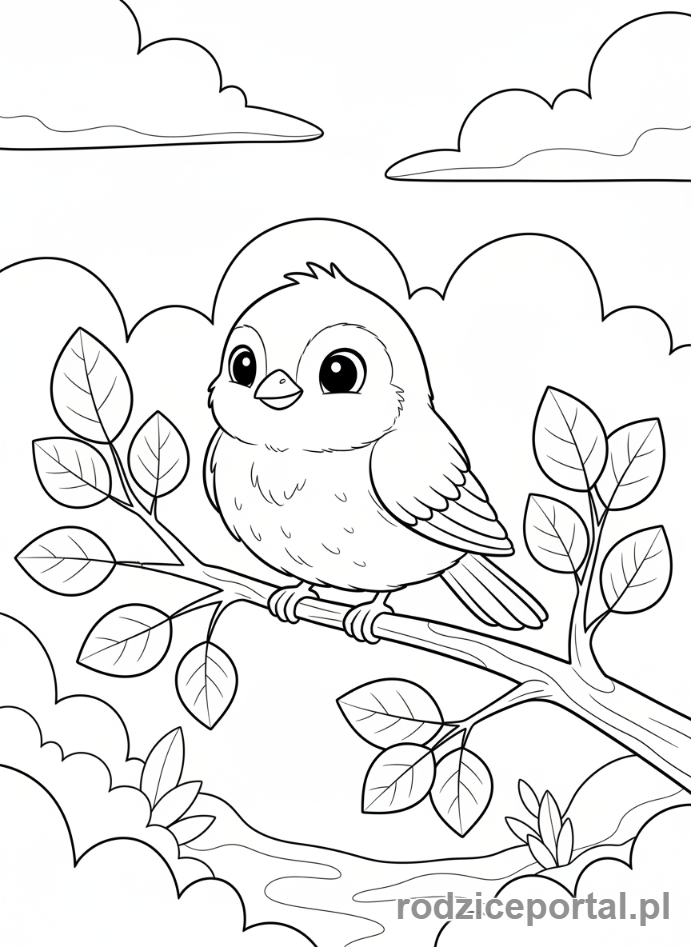 Kolorowanka Cisza I Spokój - Ptak na gałęzi.