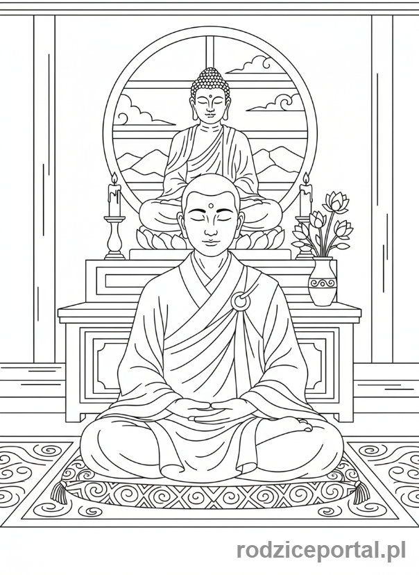 Kolorowanka Cisza - Mnich medytujący