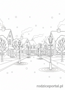 Kolorowanka Cisza - Śnieżna ulica