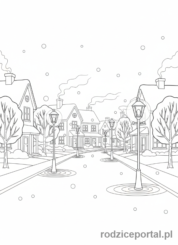 Kolorowanka Cisza - Śnieżna ulica