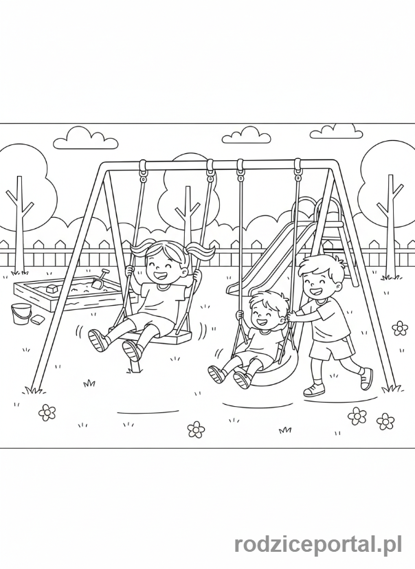 Kolorowanka Codzienne Czynności - Dzieci bawią się w parku