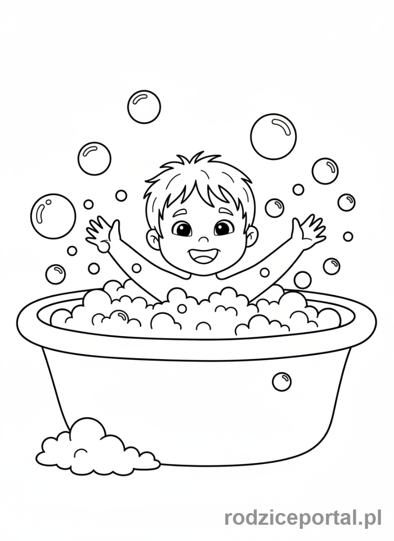 Kolorowanka Codzienne Czynności - Dziecko bierze kąpiel