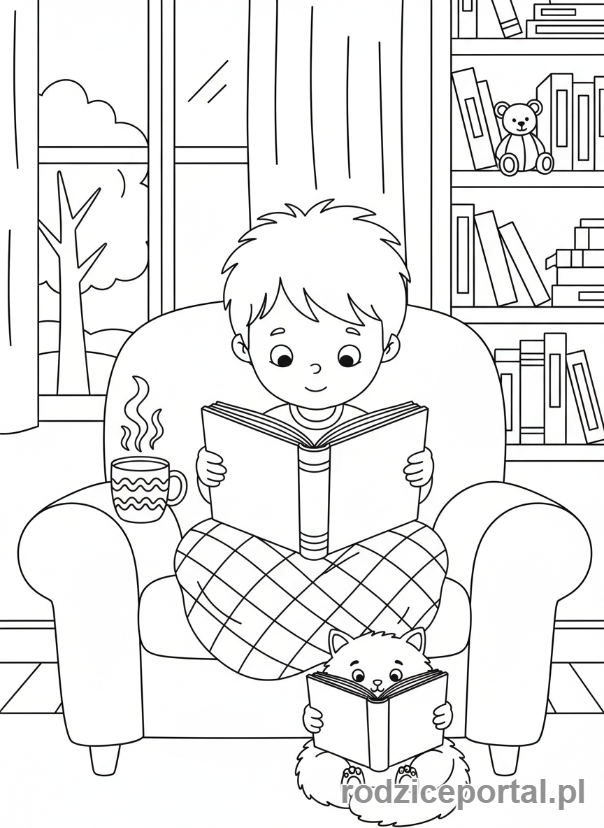 Kolorowanka Codzienne Czynności - Dziecko czyta książkę