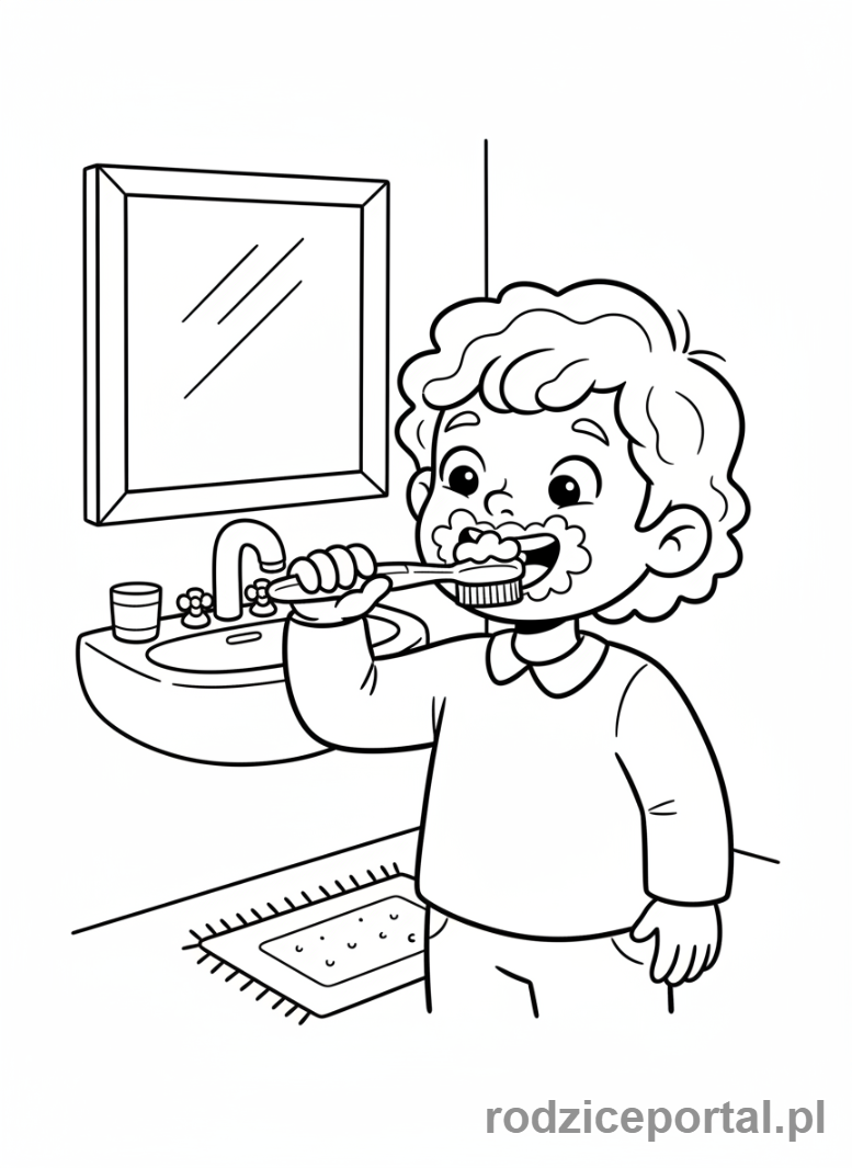 Kolorowanka Codzienne Czynności - Dziecko myje zęby