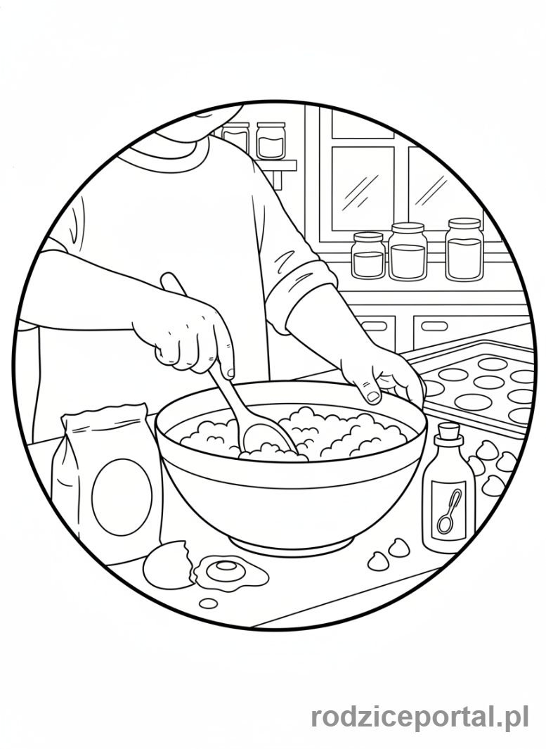 Kolorowanka Codzienne Czynności - Dziecko piecze ciasteczka