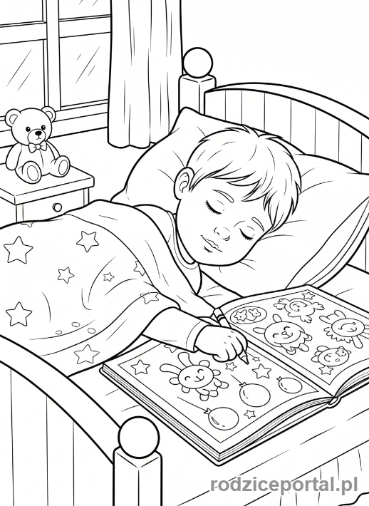 Kolorowanka Codzienne Czynności - Dziecko śpi spokojnie