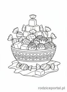 Kolorowanka Cukierki - Miska-roznych-cukierkow