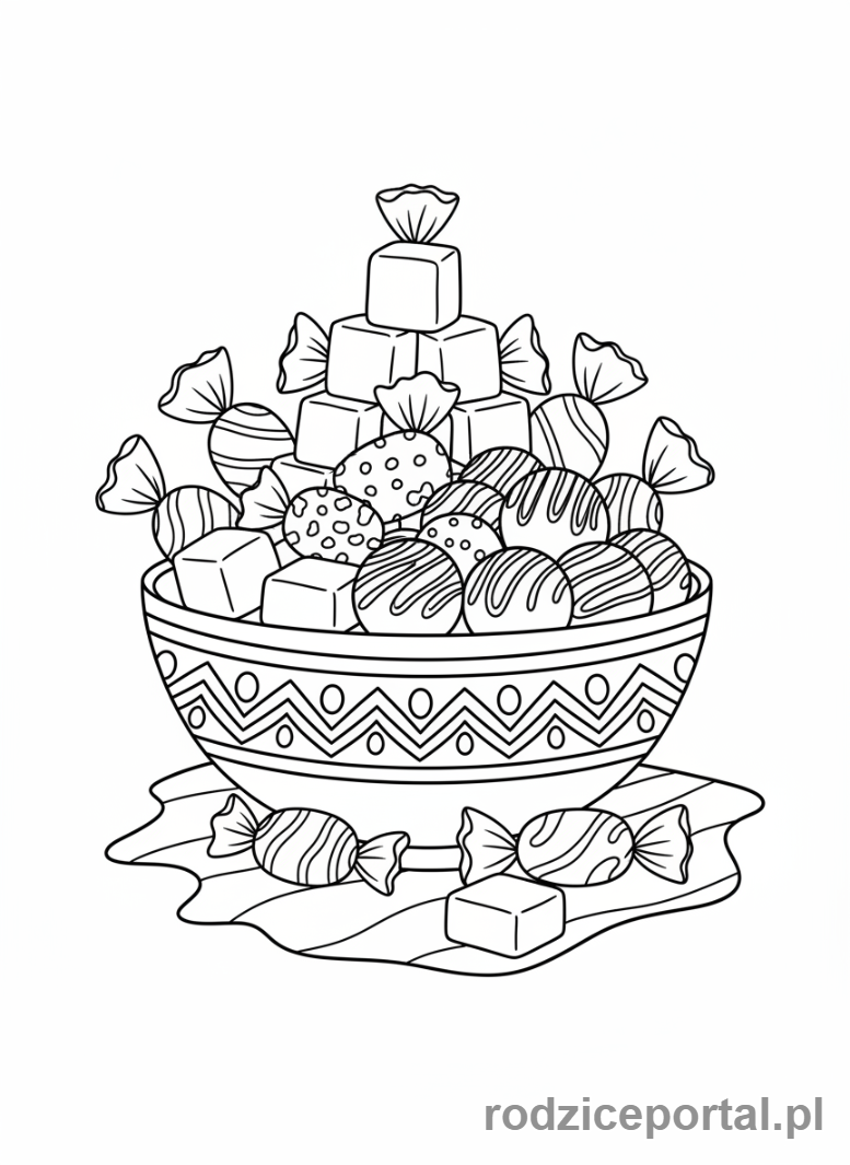 Kolorowanka Cukierki - Miska-roznych-cukierkow