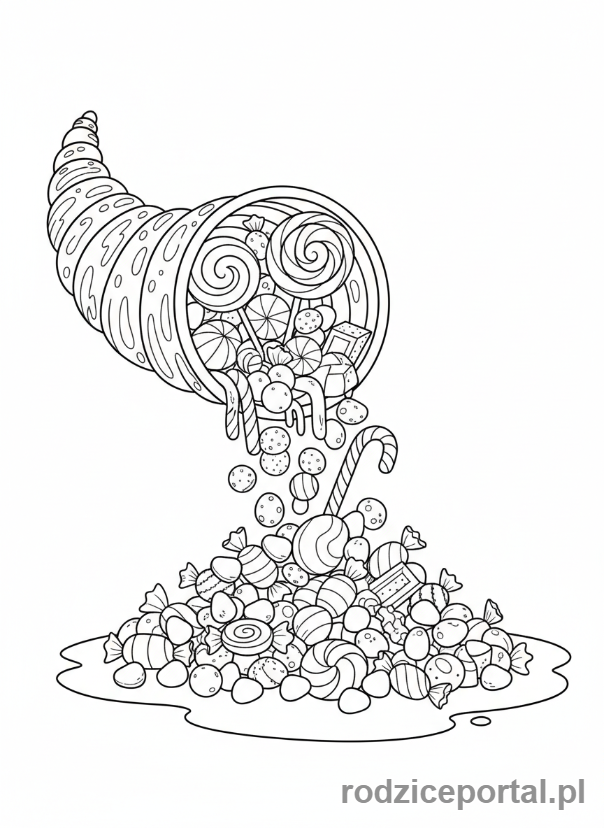 Kolorowanka Cukierki - Rog-obfitosci-cukierki