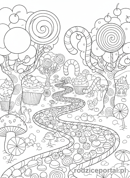 Kolorowanka Cukierki - Sciezka-w-cukierkowej-krainie