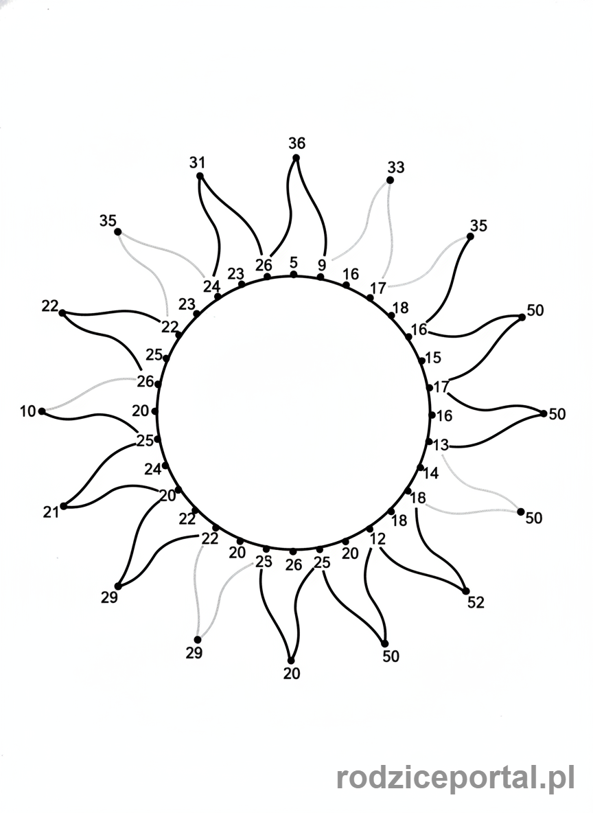Kolorowanka Ćwiczenia Grafomotoryczne - Połącz kropki słońce