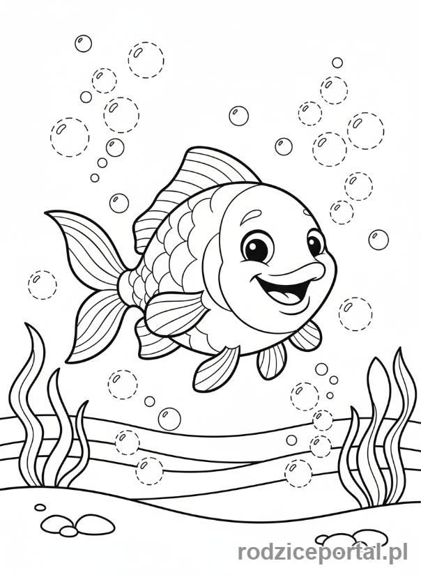 Kolorowanka Ćwiczenia Grafomotoryczne - Rybka w bąbelkach