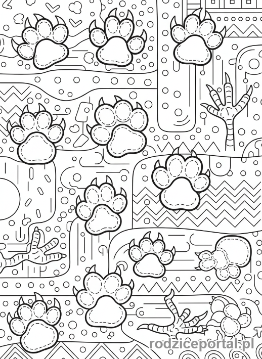 Kolorowanka Ćwiczenia Grafomotoryczne - Ślady zwierząt do rysowania