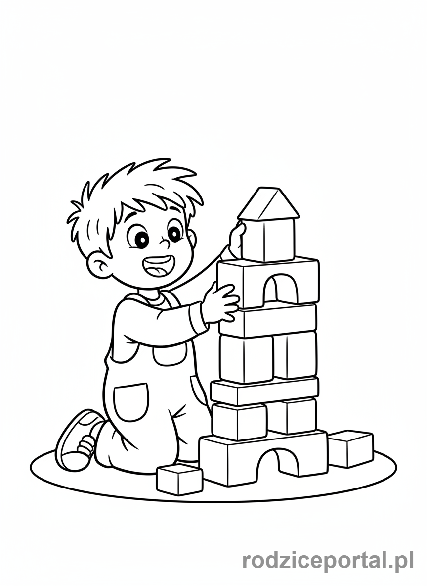 Kolorowanka Ćwiczenia Ręki - Dziecko buduje z klocków
