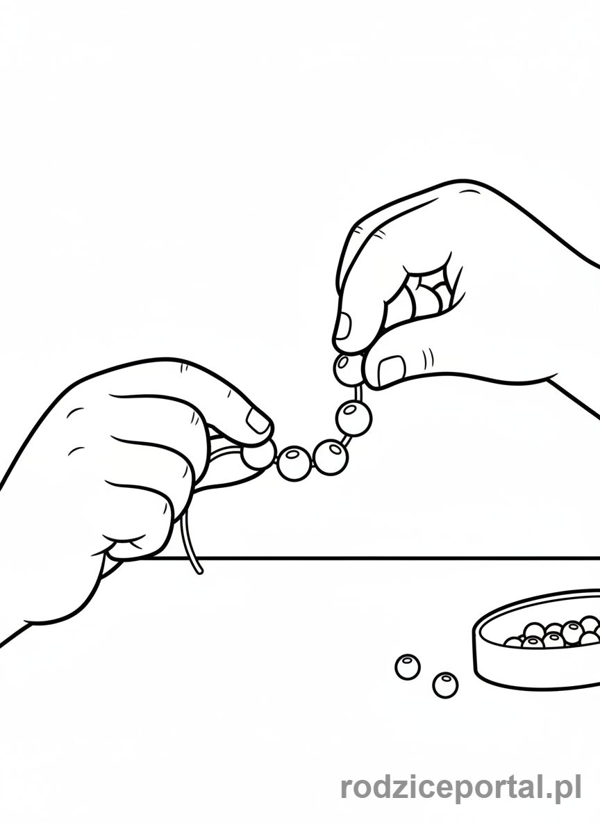 Kolorowanka Ćwiczenia Ręki - Dziecko nawleka koraliki