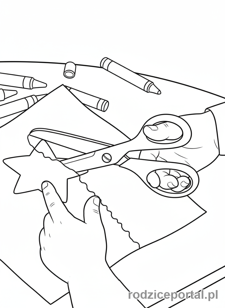 Kolorowanka Ćwiczenia Ręki - Dziecko wycina nożyczkami