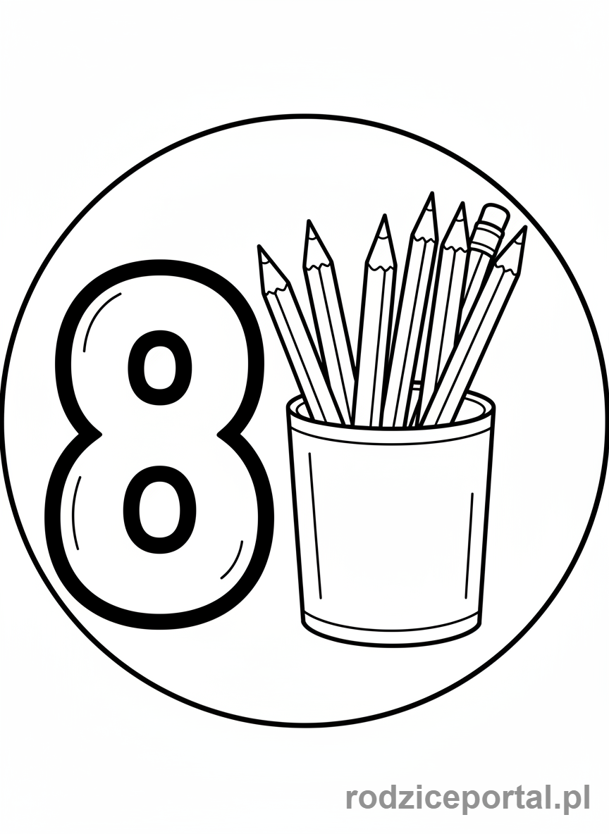 Kolorowanka Cyfry Po Angielsku - Liczba Osiem z ołówkami