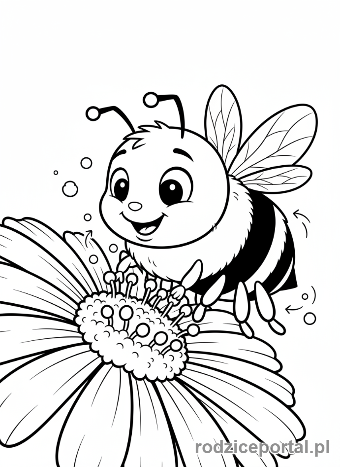 Kolorowanka Cykl Życia Roślin - Pszczoła zapylająca kwiat.