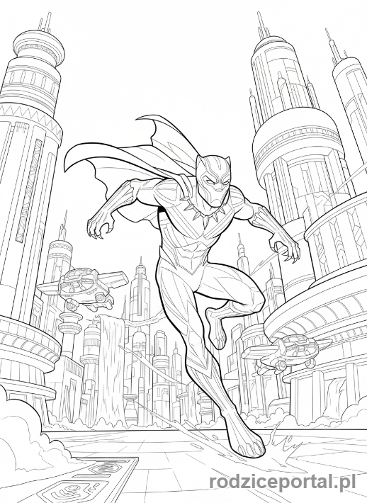 Kolorowanka Czarna Pantera - Czarna Pantera biegnie przez Wakandę