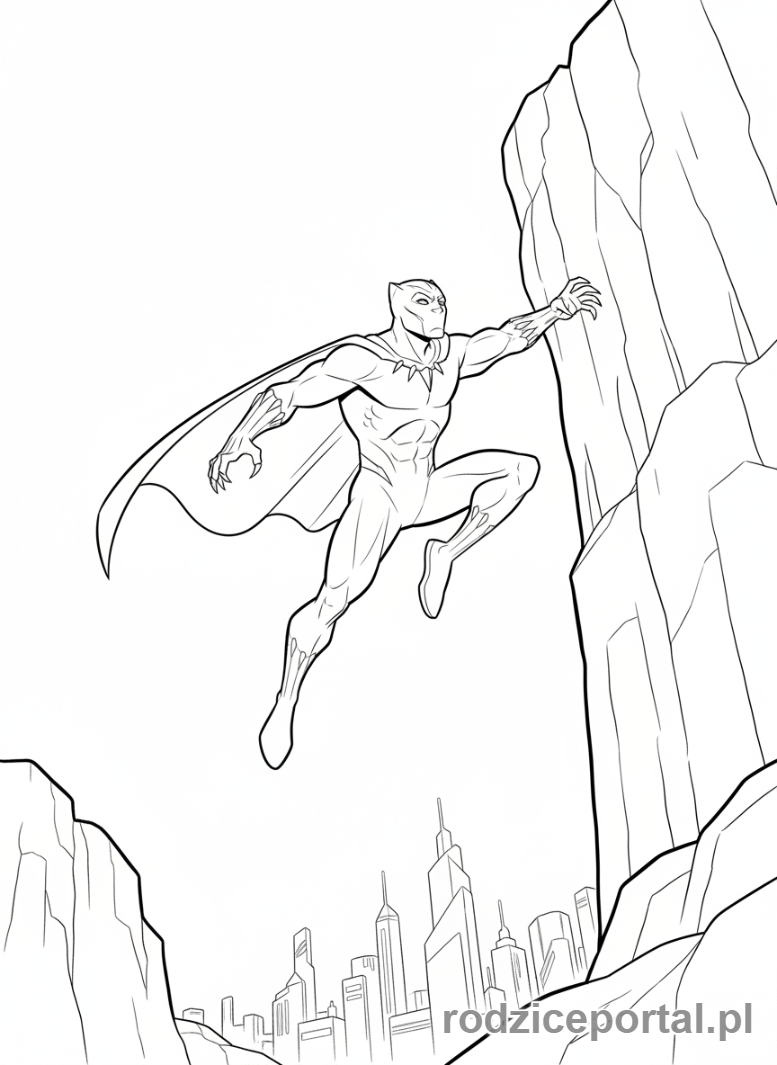 Kolorowanka Czarna Pantera - Czarna Pantera skacze z wysokości