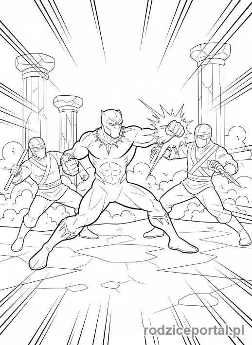 Kolorowanka Czarna Pantera - Czarna Pantera walczy z przeciwnikami