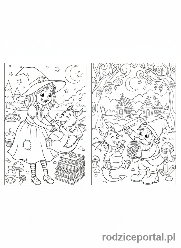 Kolorowanka Czarownica - Czarownica i smok