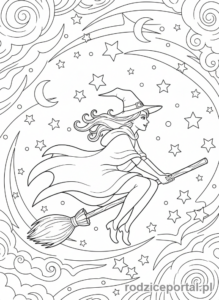 Kolorowanka Czarownica - Czarownica na miotle