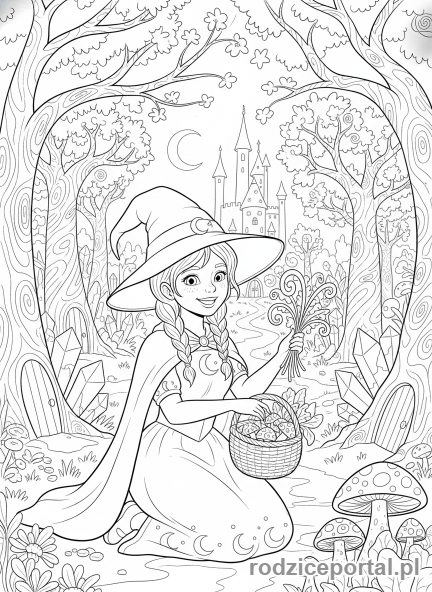 Kolorowanka Czarownica - Czarownica w lesie